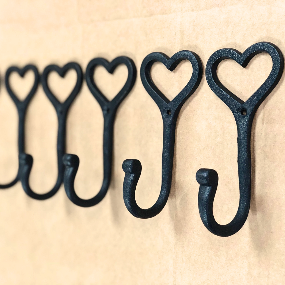 Handmade Iron Heart Hooks x5